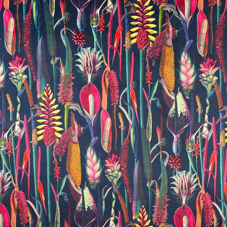 Upholstery Velvet Fabric Botanical Navy