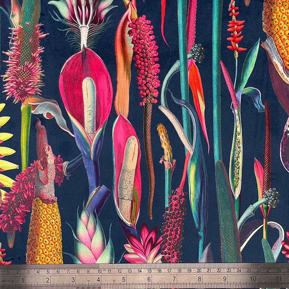Upholstery Velvet Fabric Botanical Navy