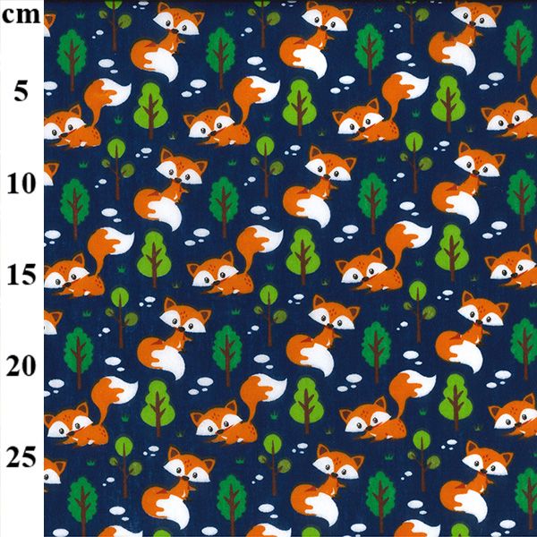 Polycotton Fabric Foxes Navy