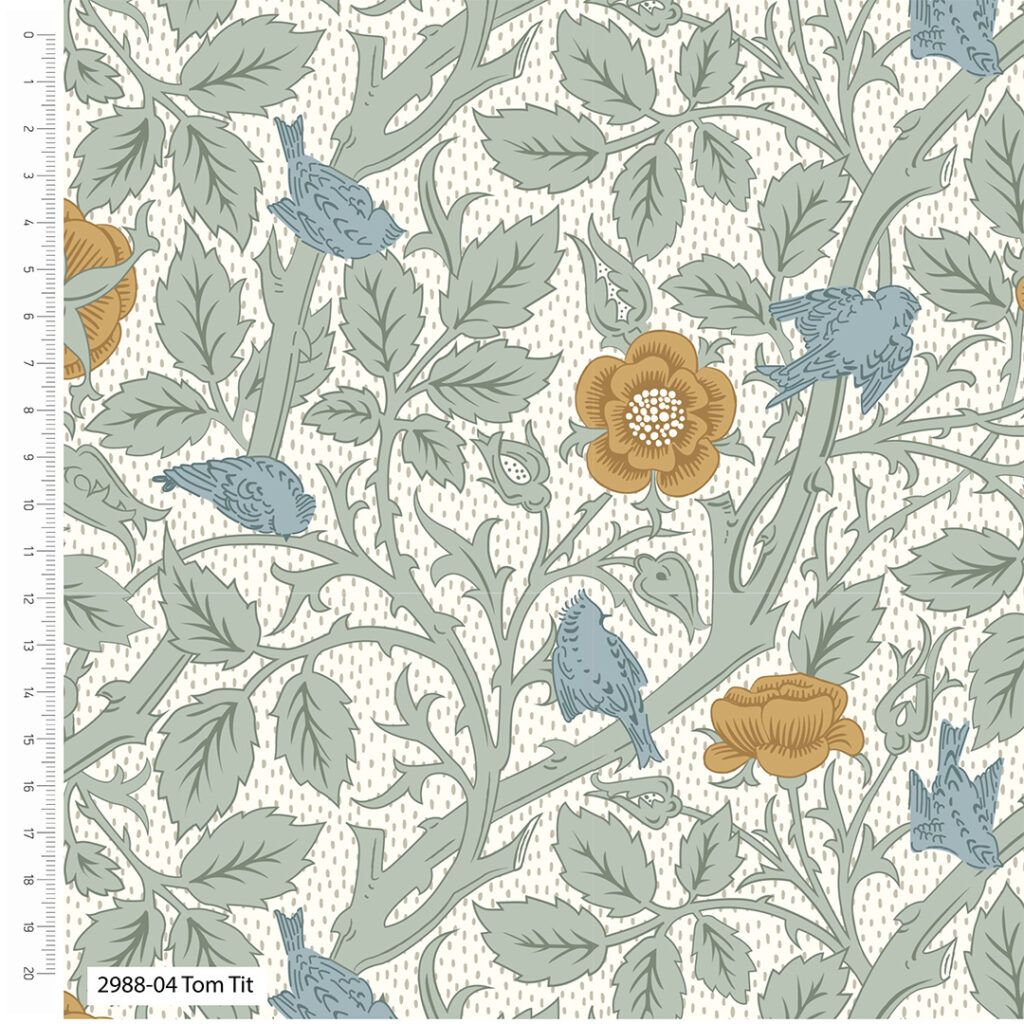 V&A William Morris Organic Cotton Fabric Natures Dream Tom Tit