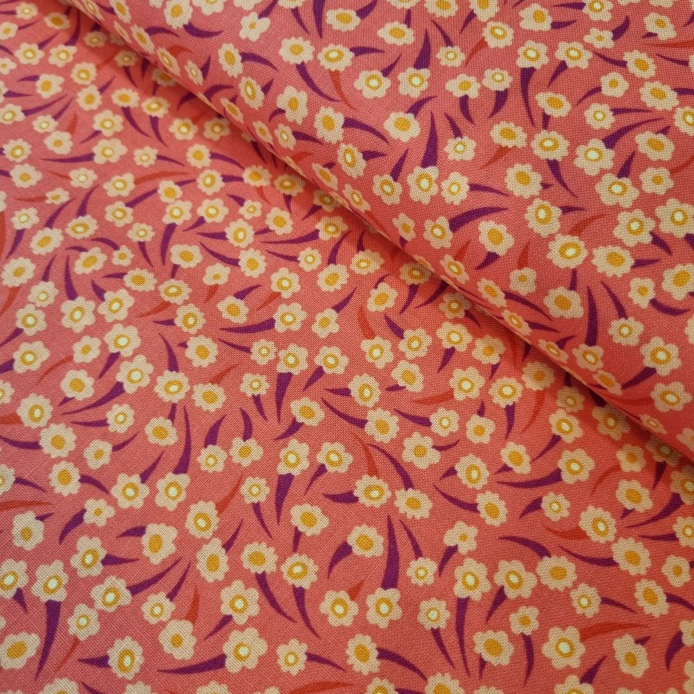 Sally Kelly Atlantis Cotton Fabric Coral Flowers Coral
