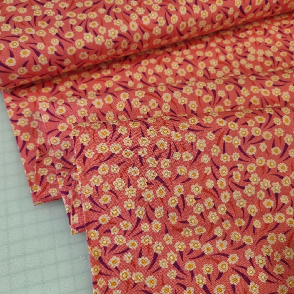 Sally Kelly Atlantis Cotton Fabric Coral Flowers Coral
