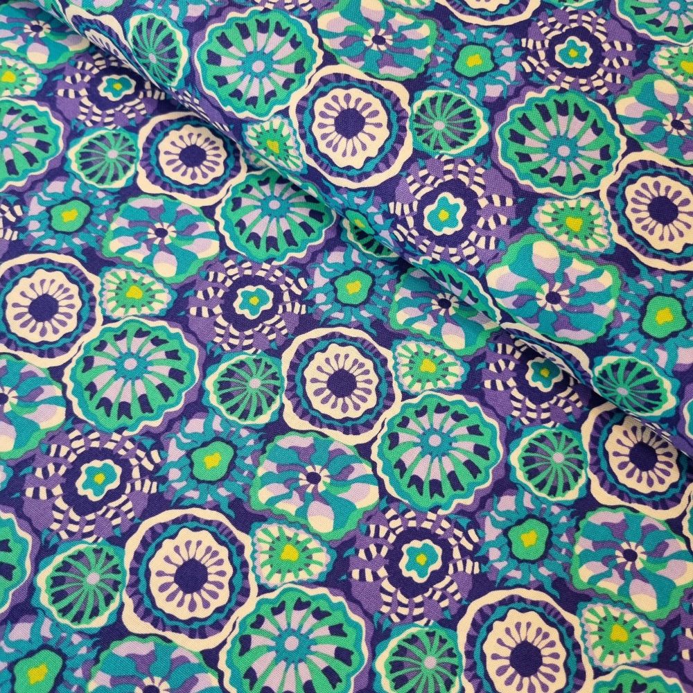 Sally Kelly Atlantis Cotton Fabric Anemones Navy