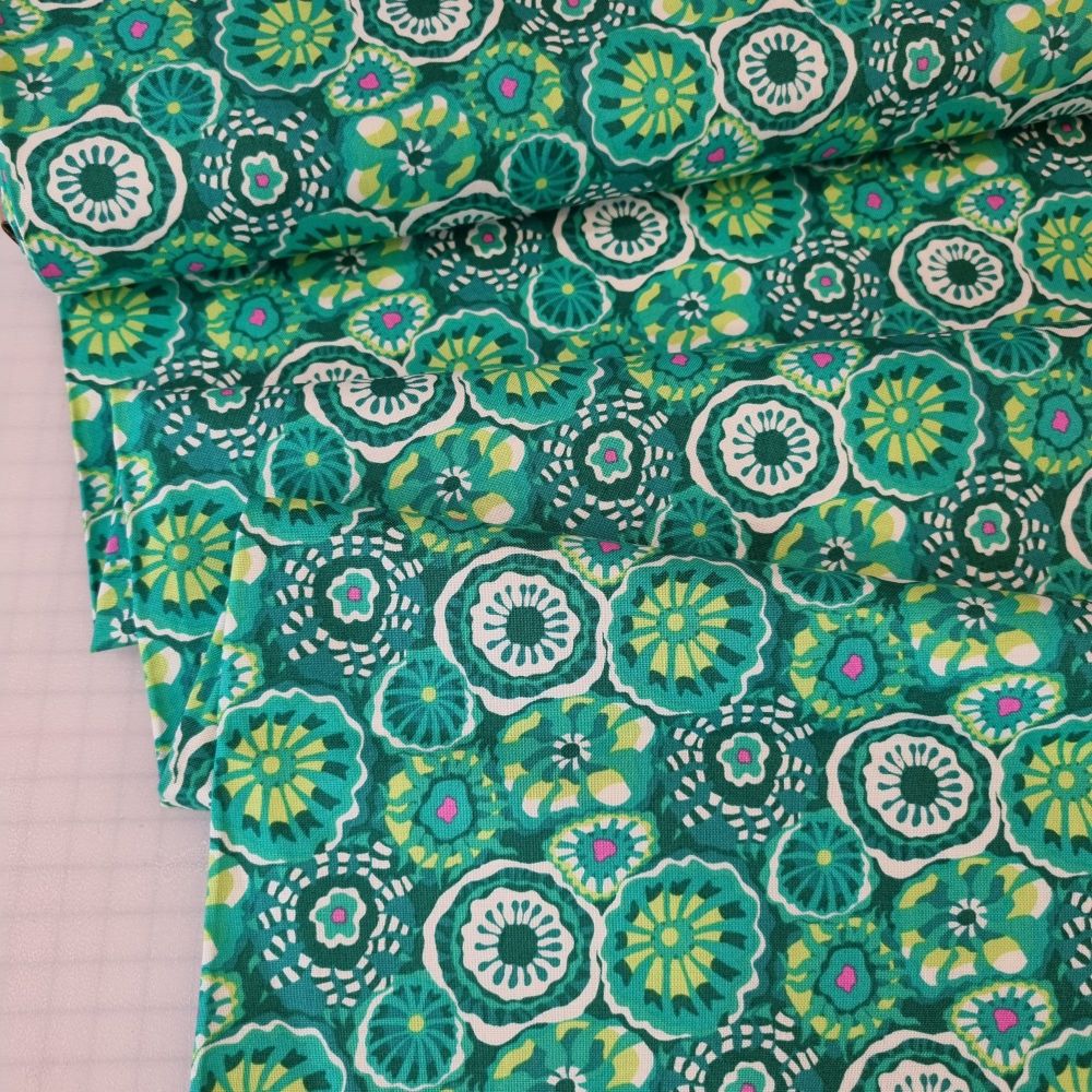 Sally Kelly Atlantis Cotton Fabric Anemones Emerald