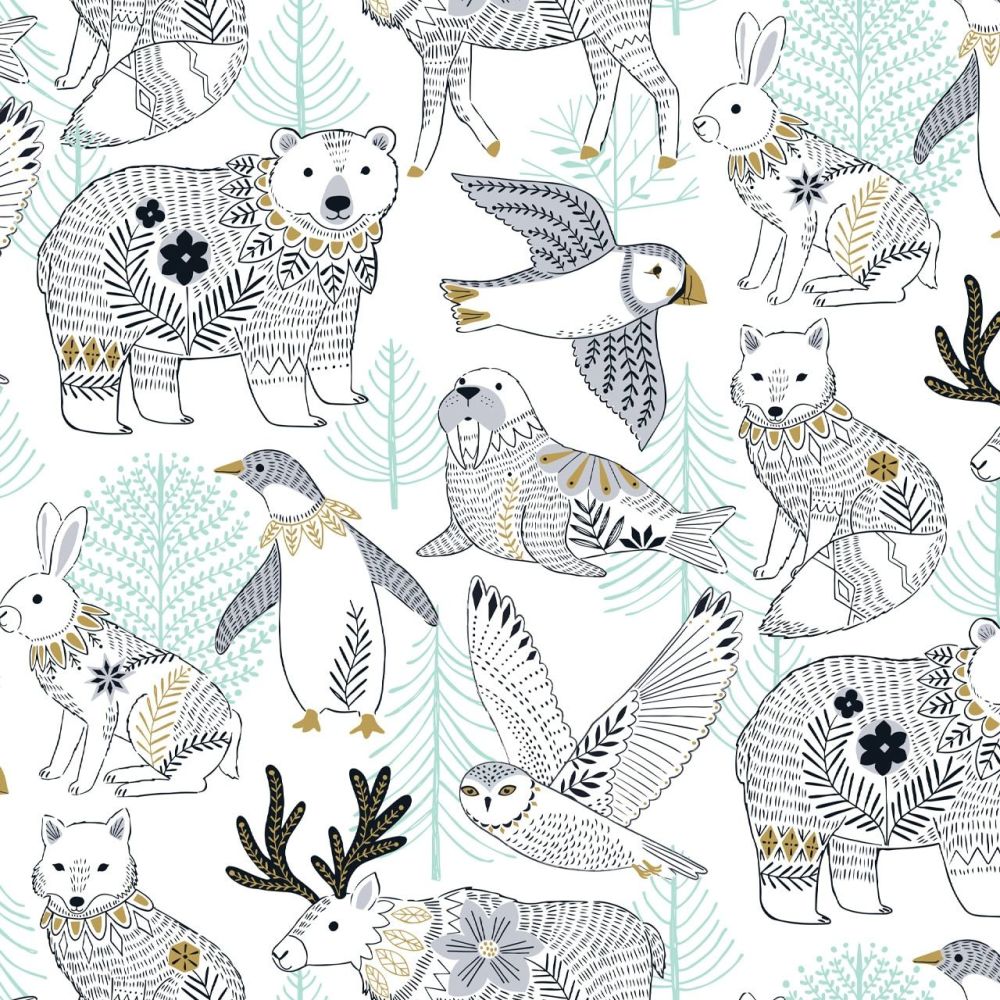 Dashwood Studio Cotton Fabric Arctic Animals White
