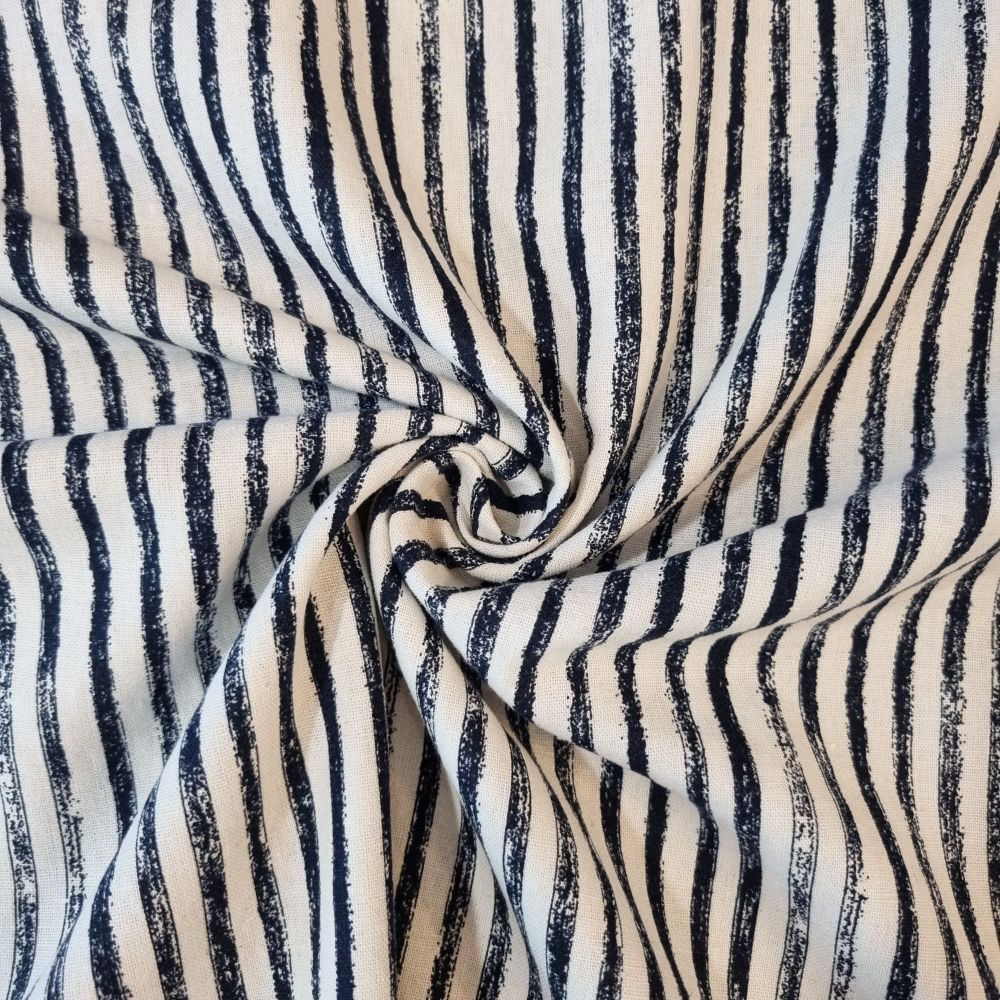 Cotton Linen Mix Fabric Stripes Navy