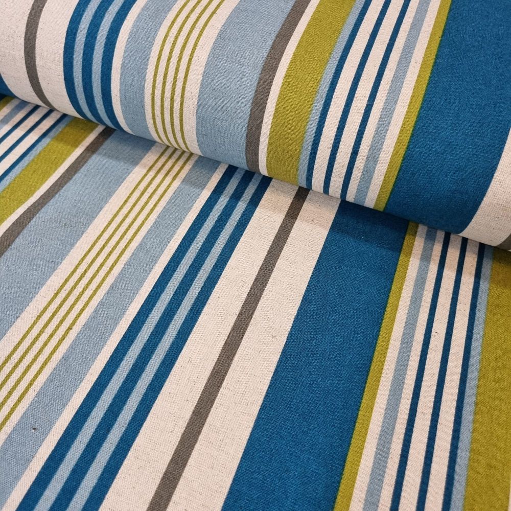 Cotton Canvas Fabric Stripes Blues/Green