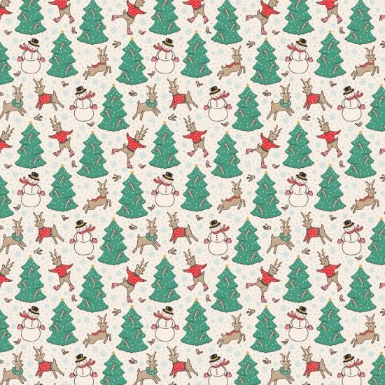 Elea Lutz Oh What Fun Cotton Fabric Skating Deer Natural