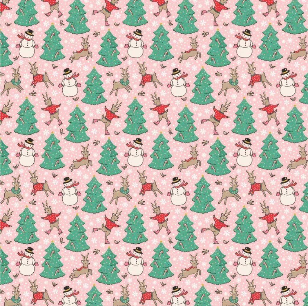 Elea Lutz Oh What Fun Cotton Fabric Skating Deer Pink