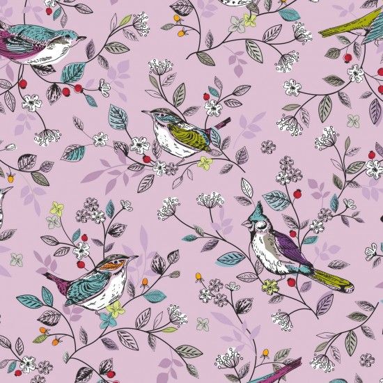 Springtime Cotton Fabric Songbird Pink