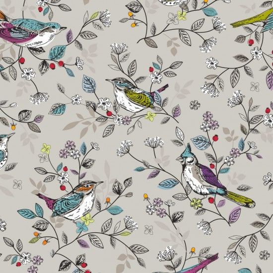 Springtime Cotton Fabric Songbird Taupe