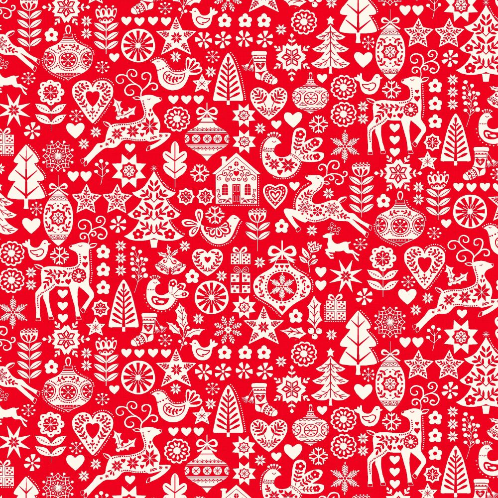 Makower Scandi Christmas Cotton Fabric Icons Red