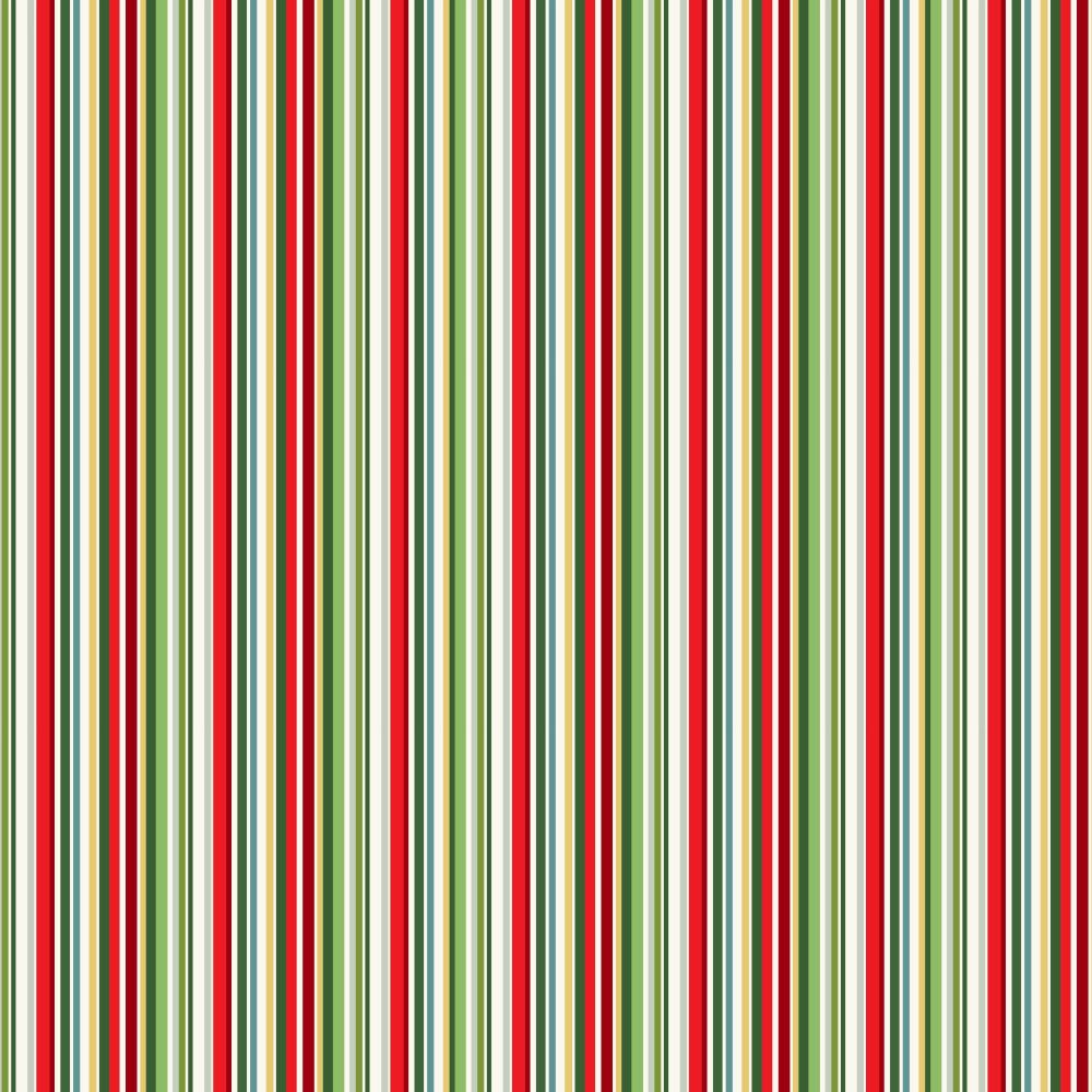 Makower Cosy Christmas Metallic Cotton Fabric Straight Stripe