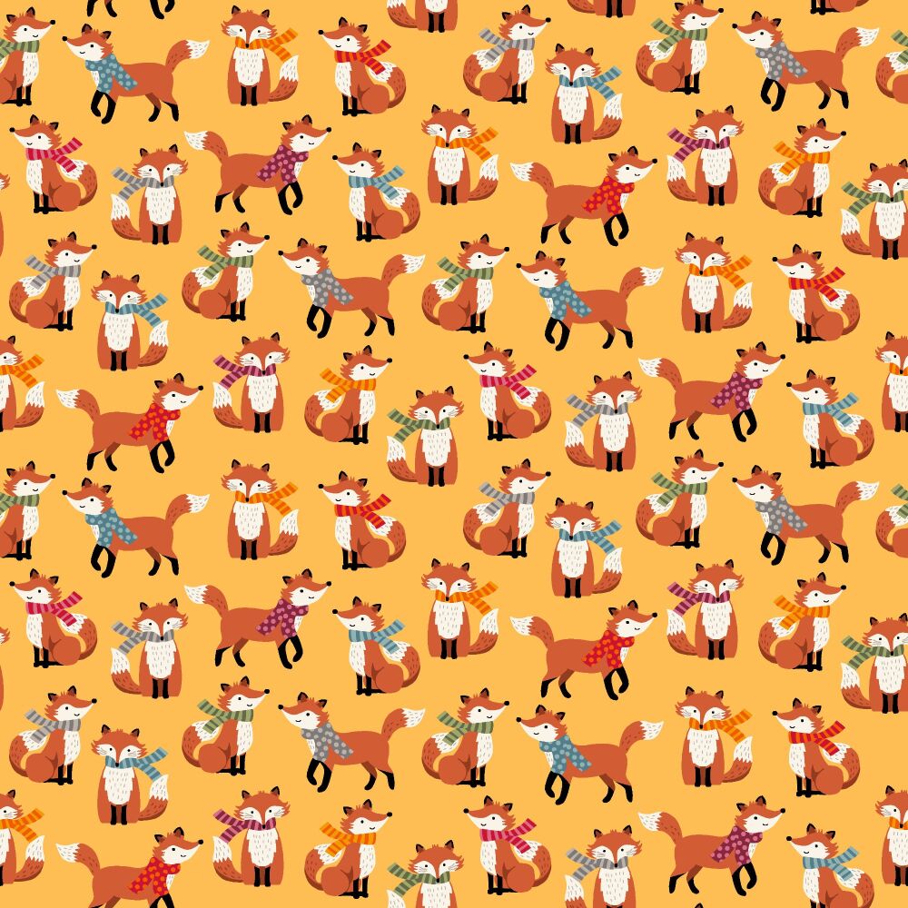 Makower Autumn Days Cotton Fabric Foxes Orange
