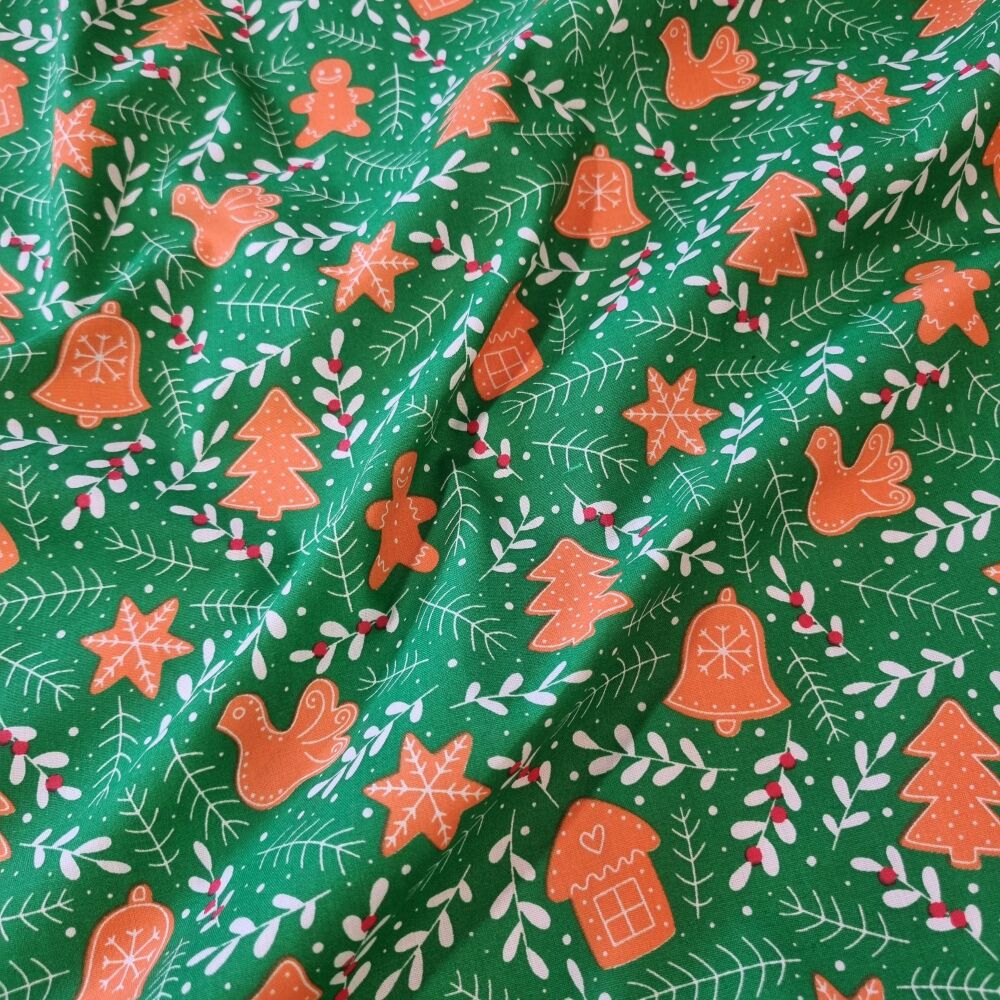 Polycotton Fabric Gingerbread Green