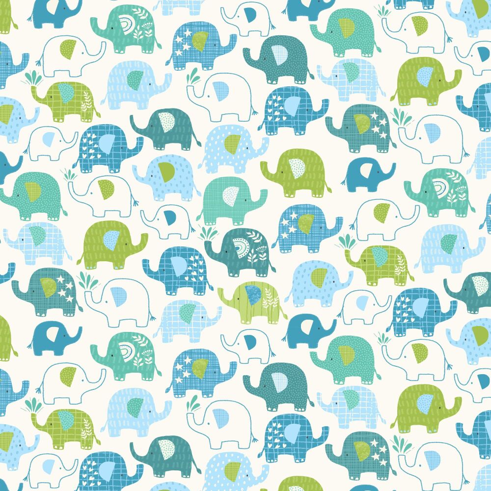Makower Cotton Fabric In The Jungle Elephants Blue