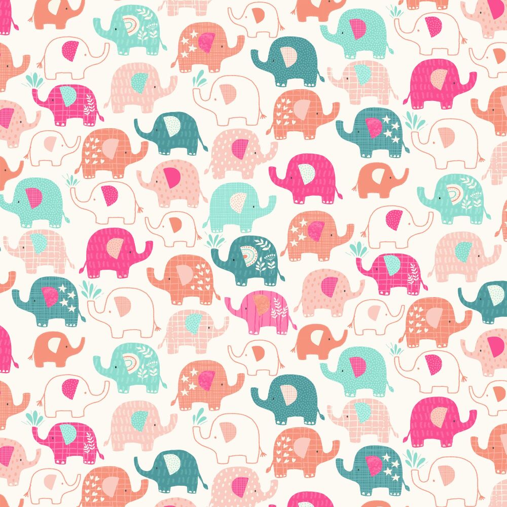 Makower Cotton Fabric In The Jungle Elephants Pink