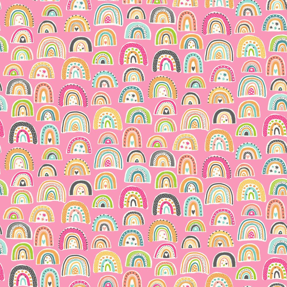 Makower Cotton Fabric In The Jungle Rainbows Pink