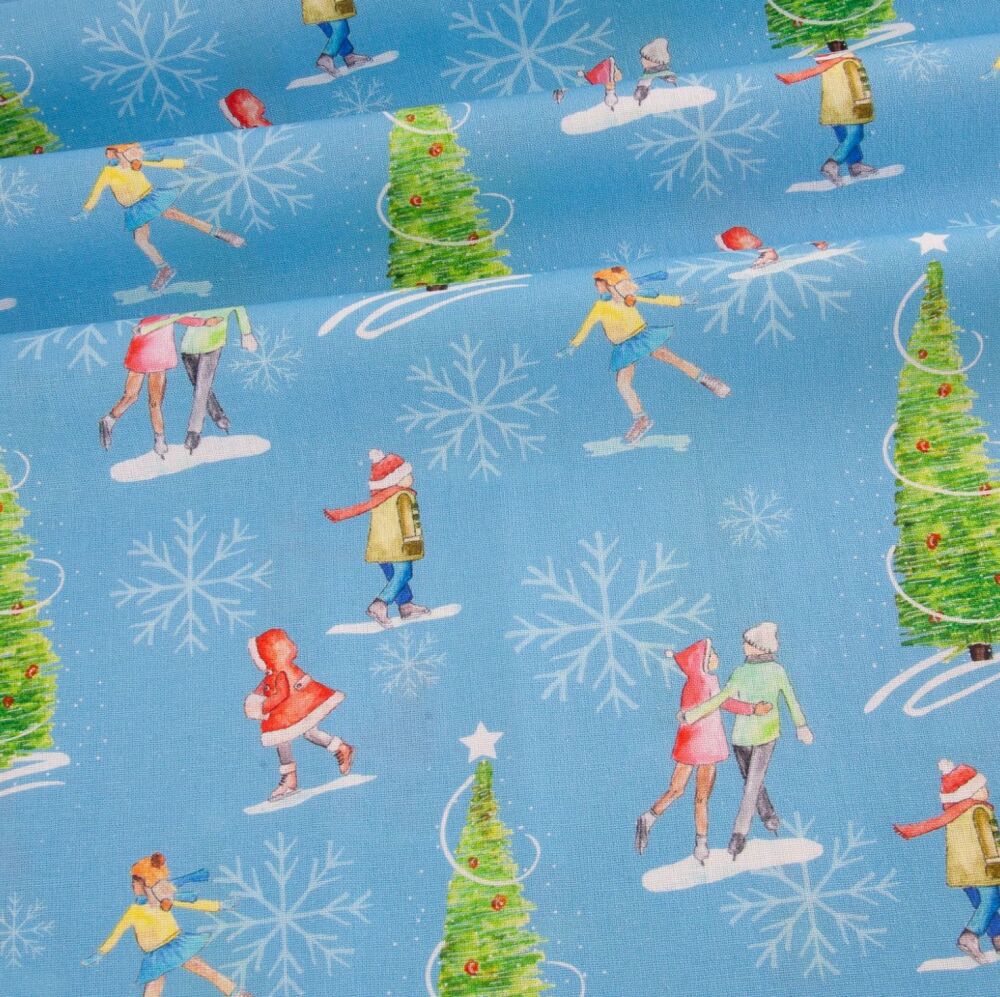 Debbie Shore Christmas Traditions Cotton Fabric Ice Skating