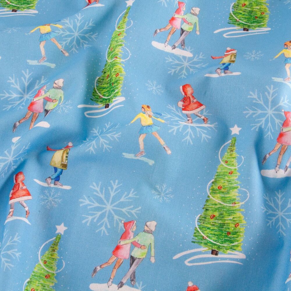 Debbie Shore Christmas Traditions Cotton Fabric Ice Skating