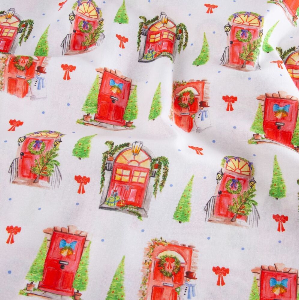 Debbie Shore Christmas Traditions Cotton Fabric Doors