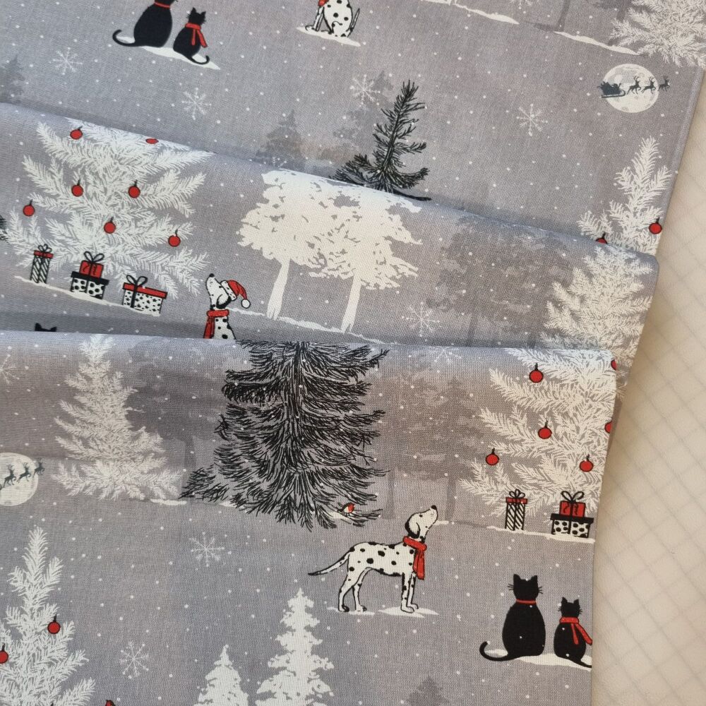 Christmas Pets Cotton Fabric Out In The Snow