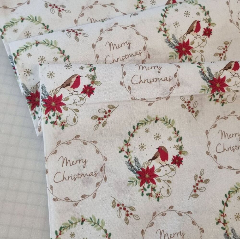 Traditional Poinsettia Christmas Cotton Fabric Hoop