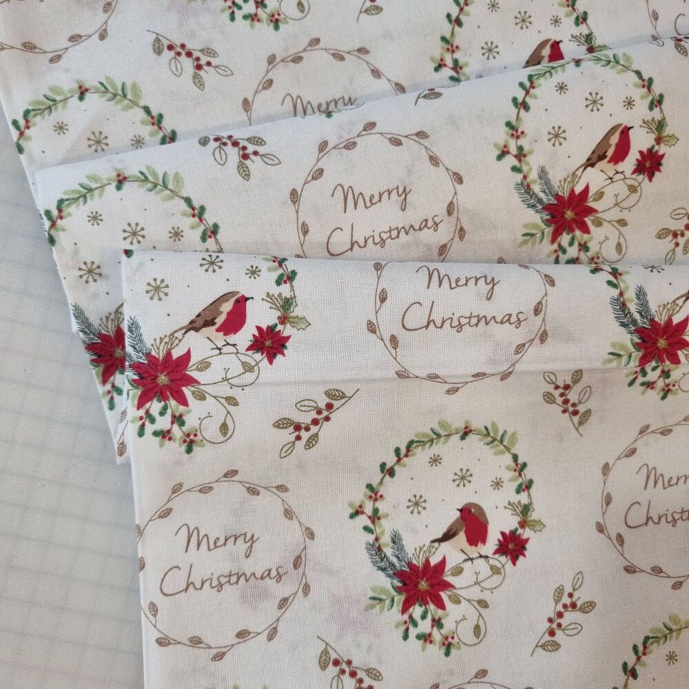 Traditional Poinsettia Christmas Cotton Fabric Hoop
