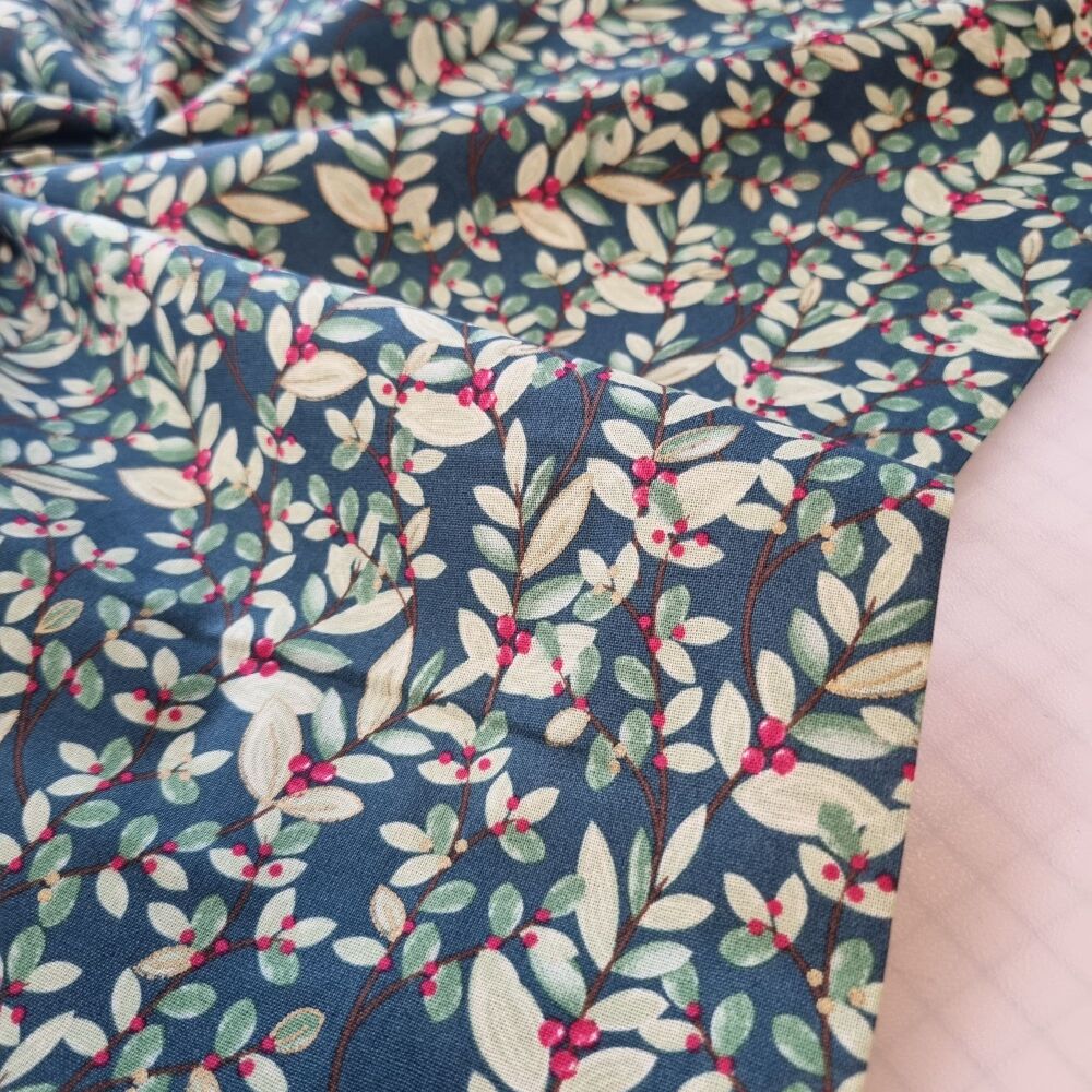 Traditional Poinsettia Christmas Cotton Fabric Vines