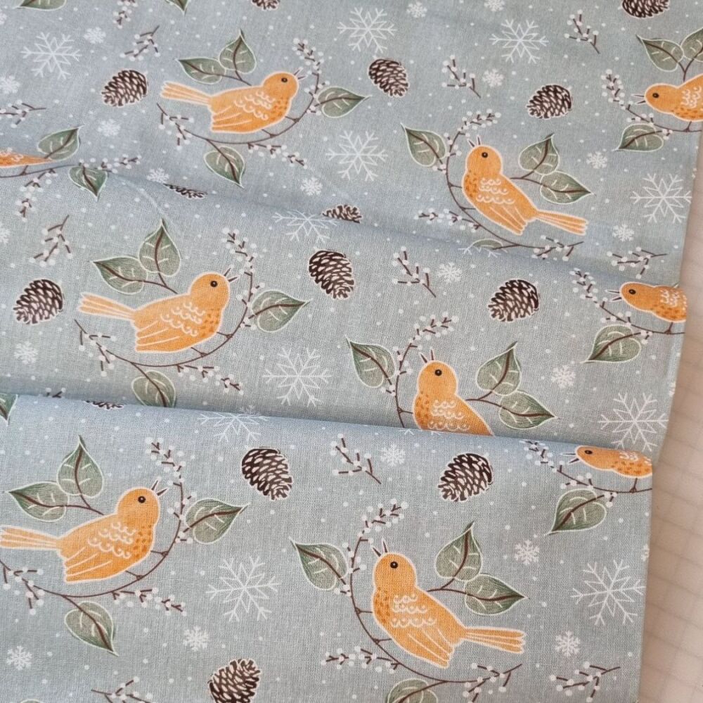 Christmas Birds Cotton Fabric Singing Bird
