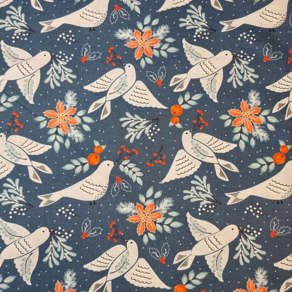 Christmas Birds Cotton Fabric Turtle Doves