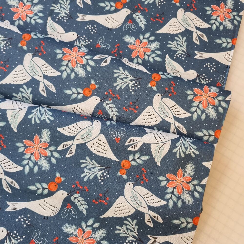 Christmas Birds Cotton Fabric Turtle Doves
