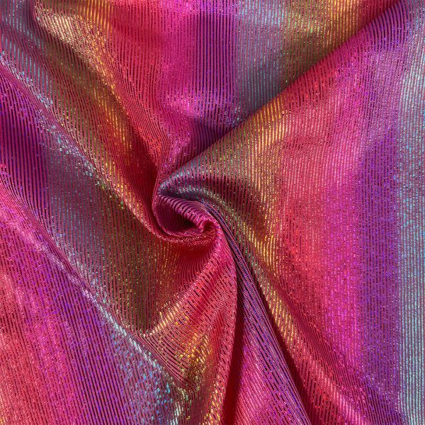 Jersey Dance Rainbow Foil Fabric Pink