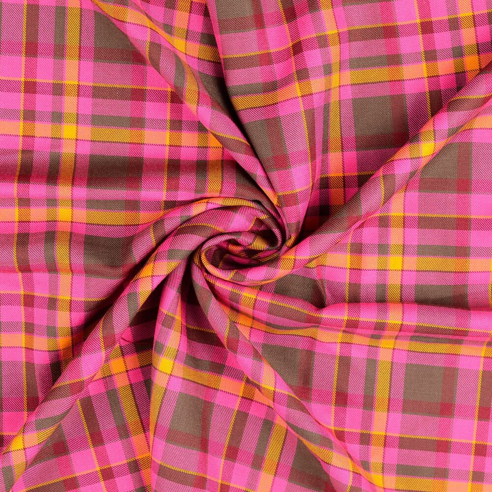 Viscose Fabric Checked Pink & Orange