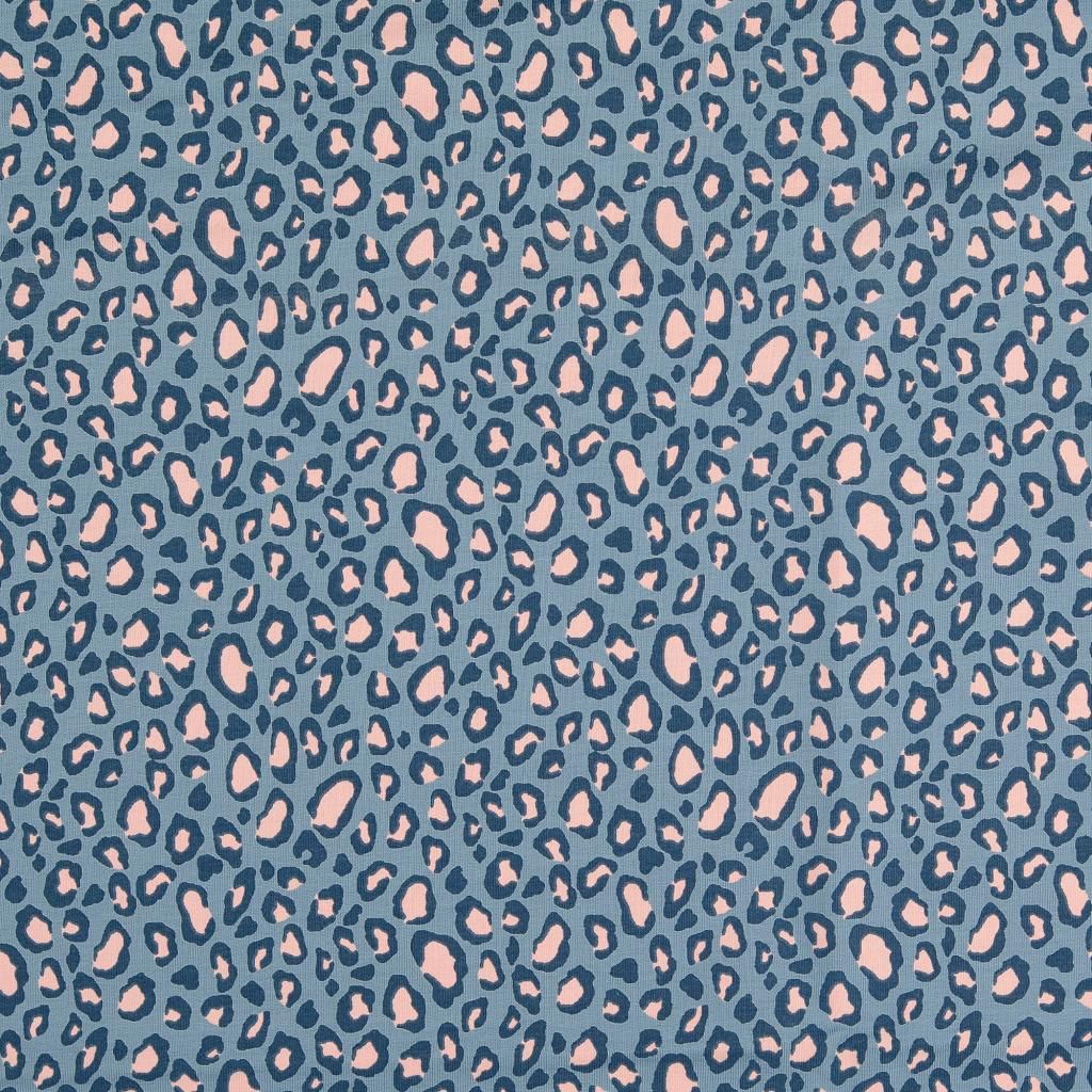 French Terry Fabric Leopard Print Blue/Pink