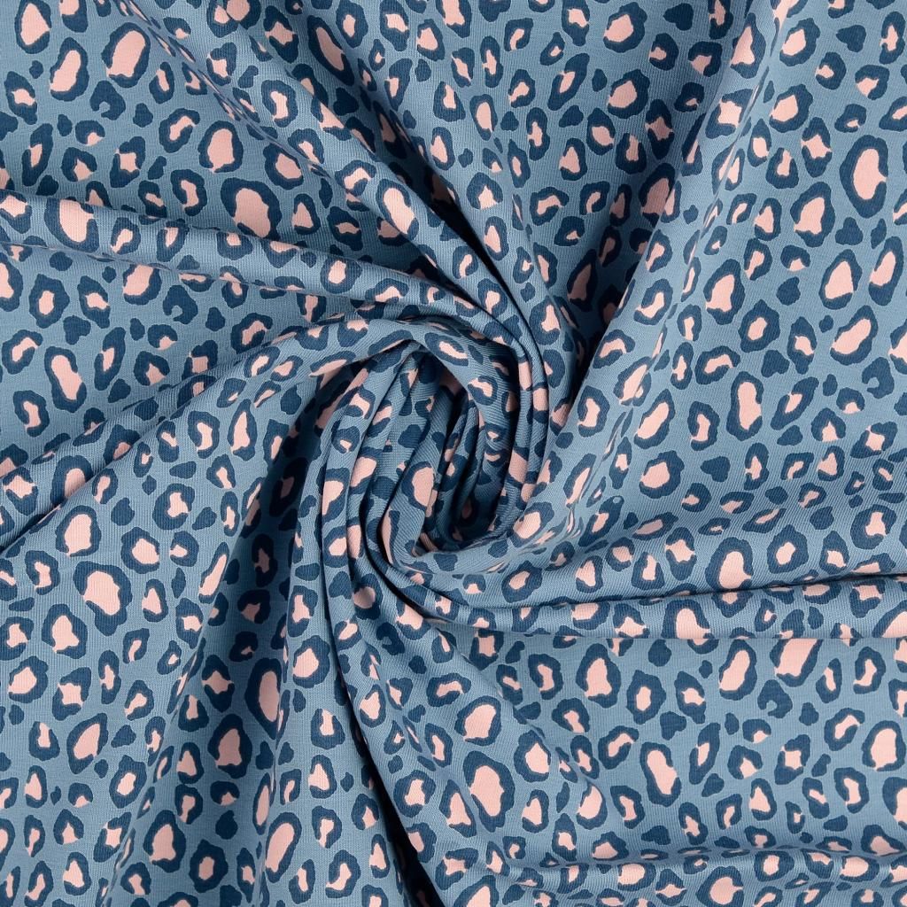 French Terry Fabric Leopard Print Blue/Pink
