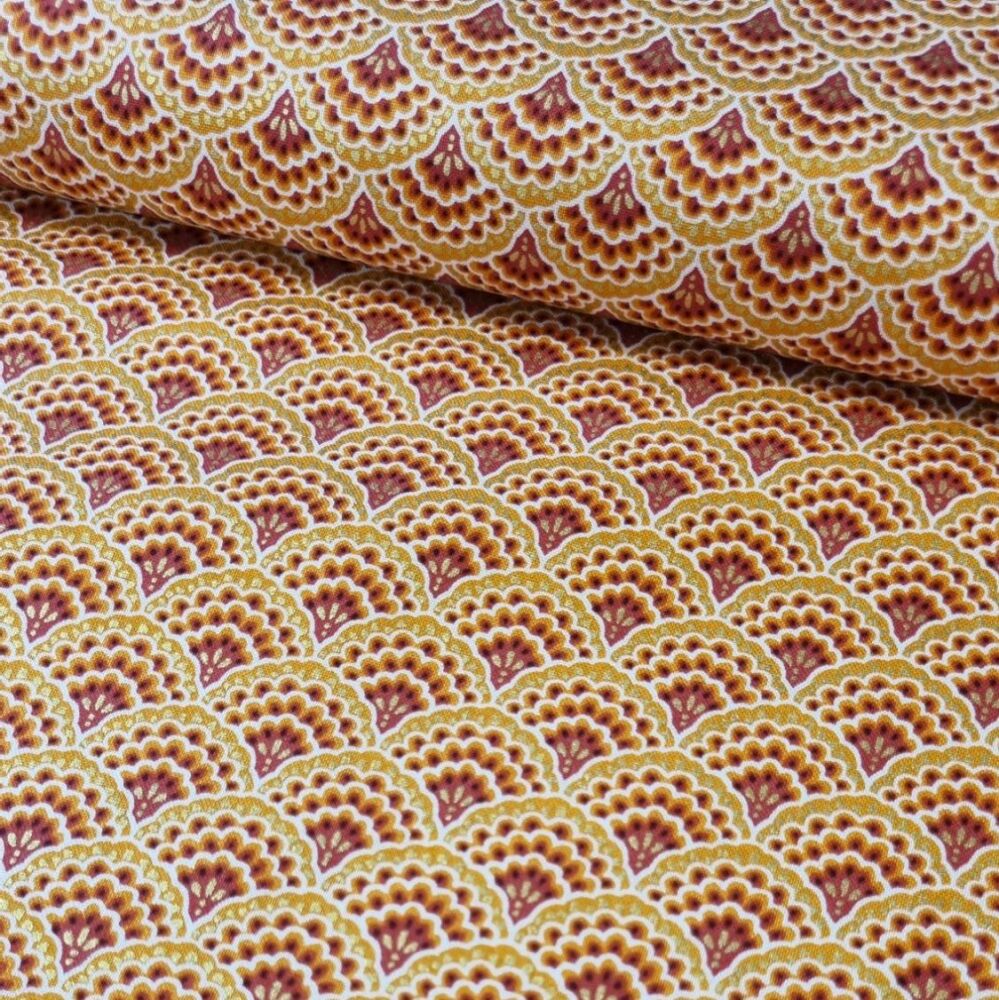 Makower Cotton Fabric Metallic Luxe Scallop Rust