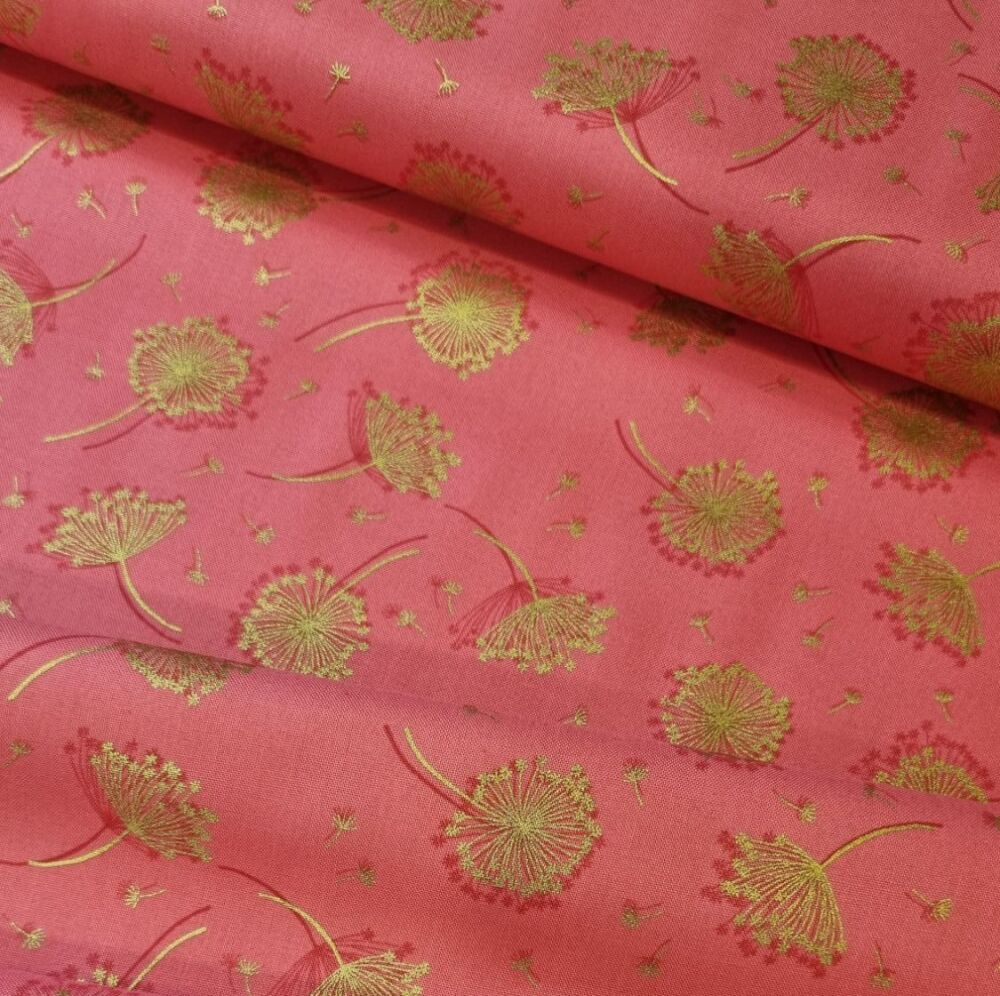 Makower Cotton Fabric Metallic Luxe Seed Heads Pink