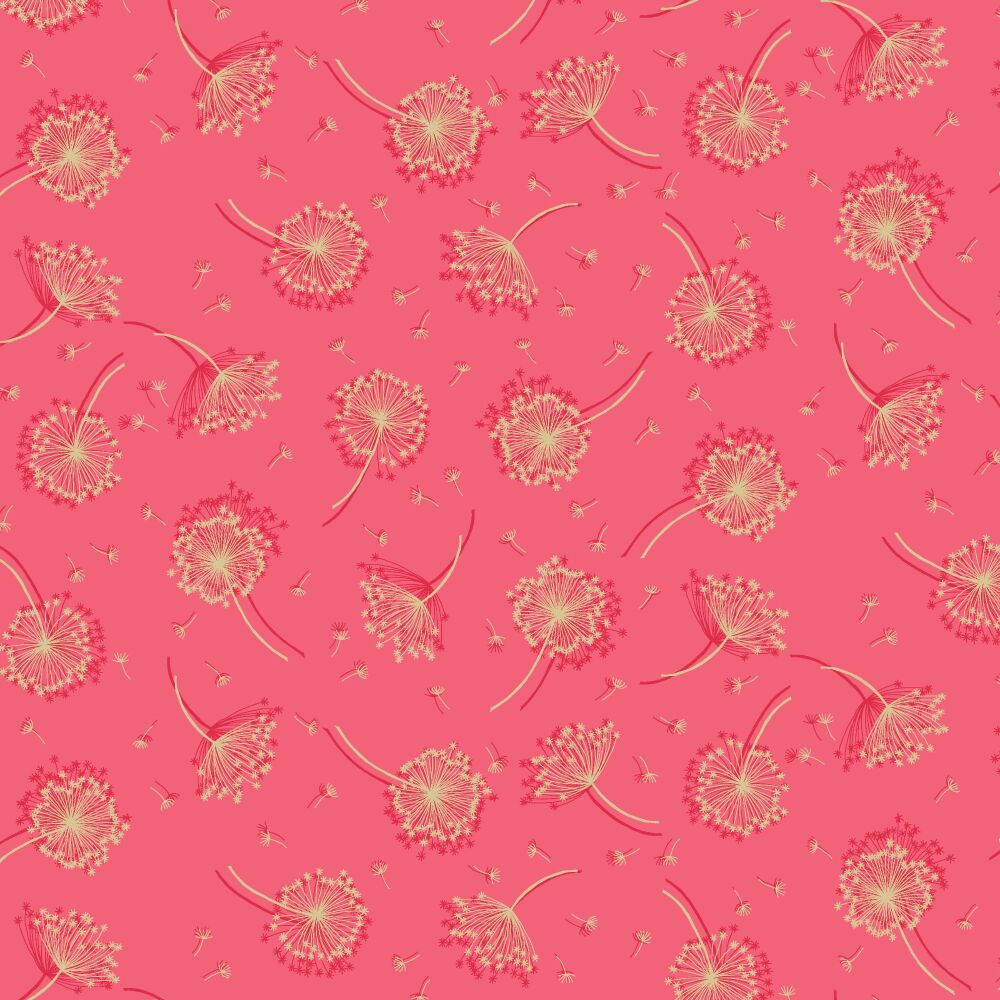 Makower Cotton Fabric Metallic Luxe Seed Heads Pink
