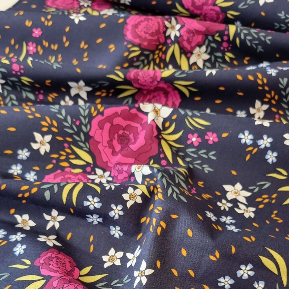 The Crafty Lass Cotton Fabric Midnight Meadows Flower Patch