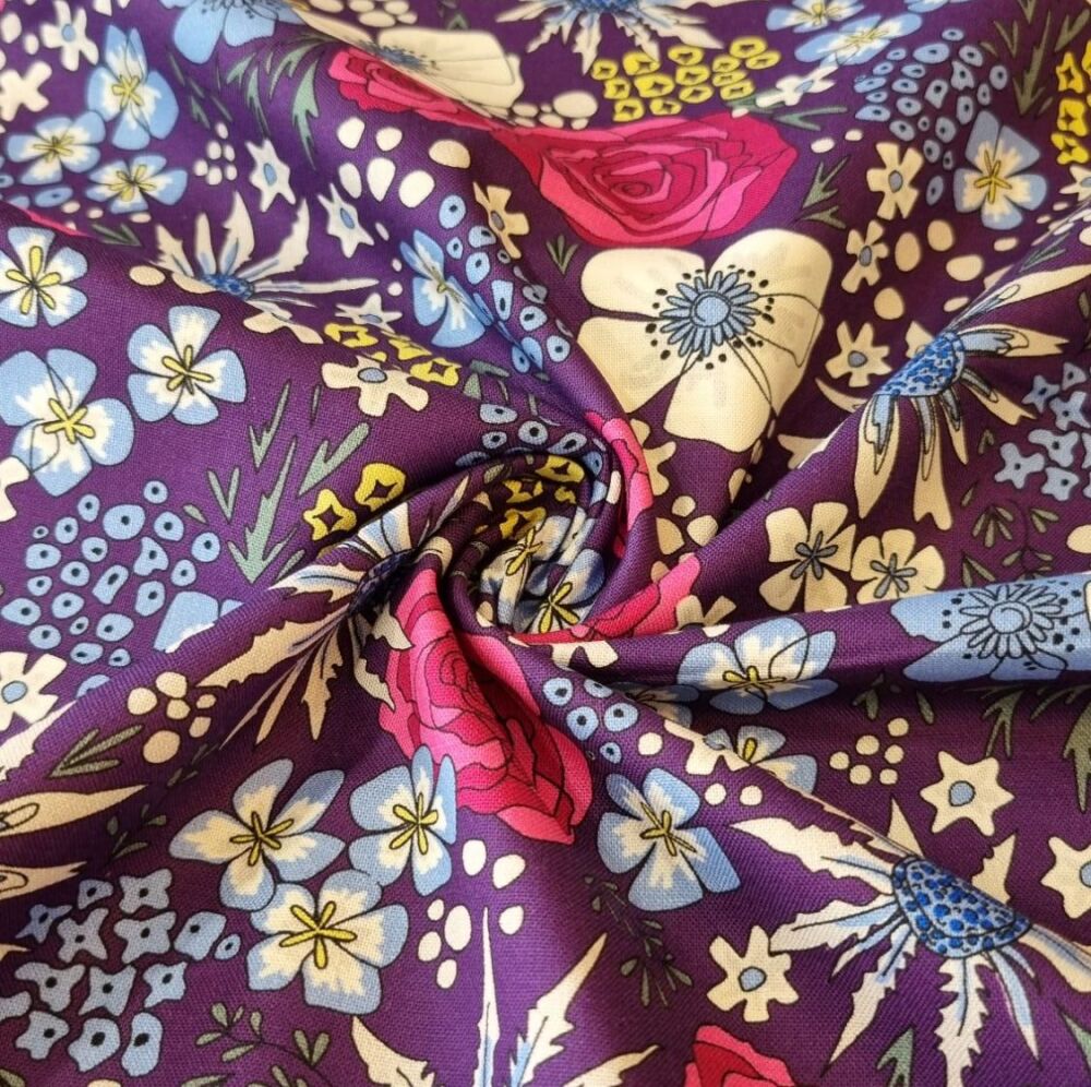 The Crafty Lass Cotton Fabric Midnight Meadows Thistles
