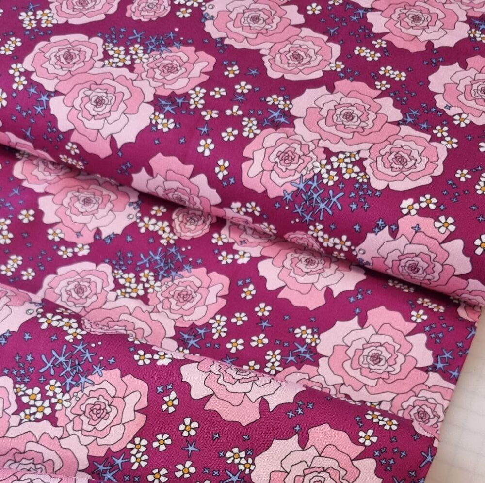 The Crafty Lass Cotton Fabric Midnight Meadows Everything's Rosey