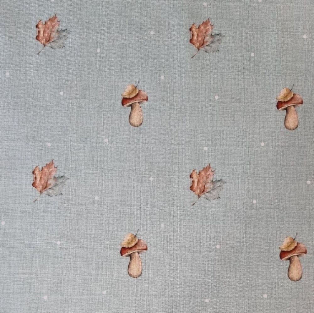 3 Wishes Organic Cotton Fabric Falling Leaves Textured Mushrooms