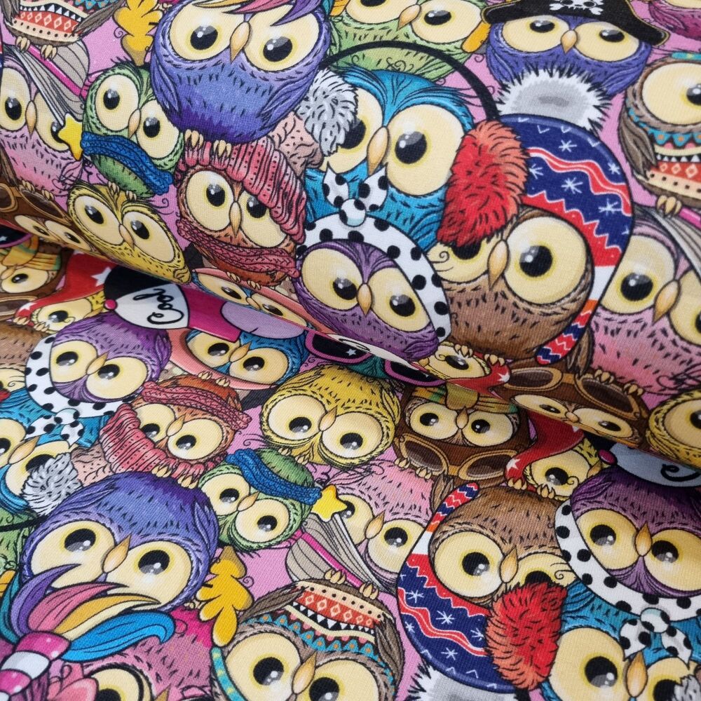 Sweatshirt Fabric Brushed Back Cool Owls