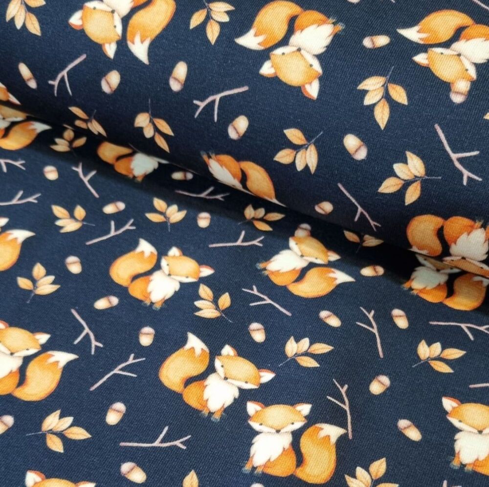Cotton Jersey Fabric Forest Foxes