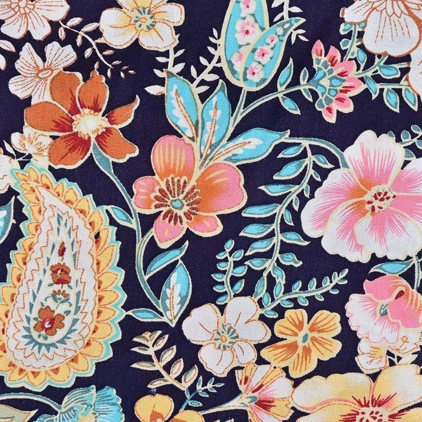 Viscose Fabric Flower Garden Navy