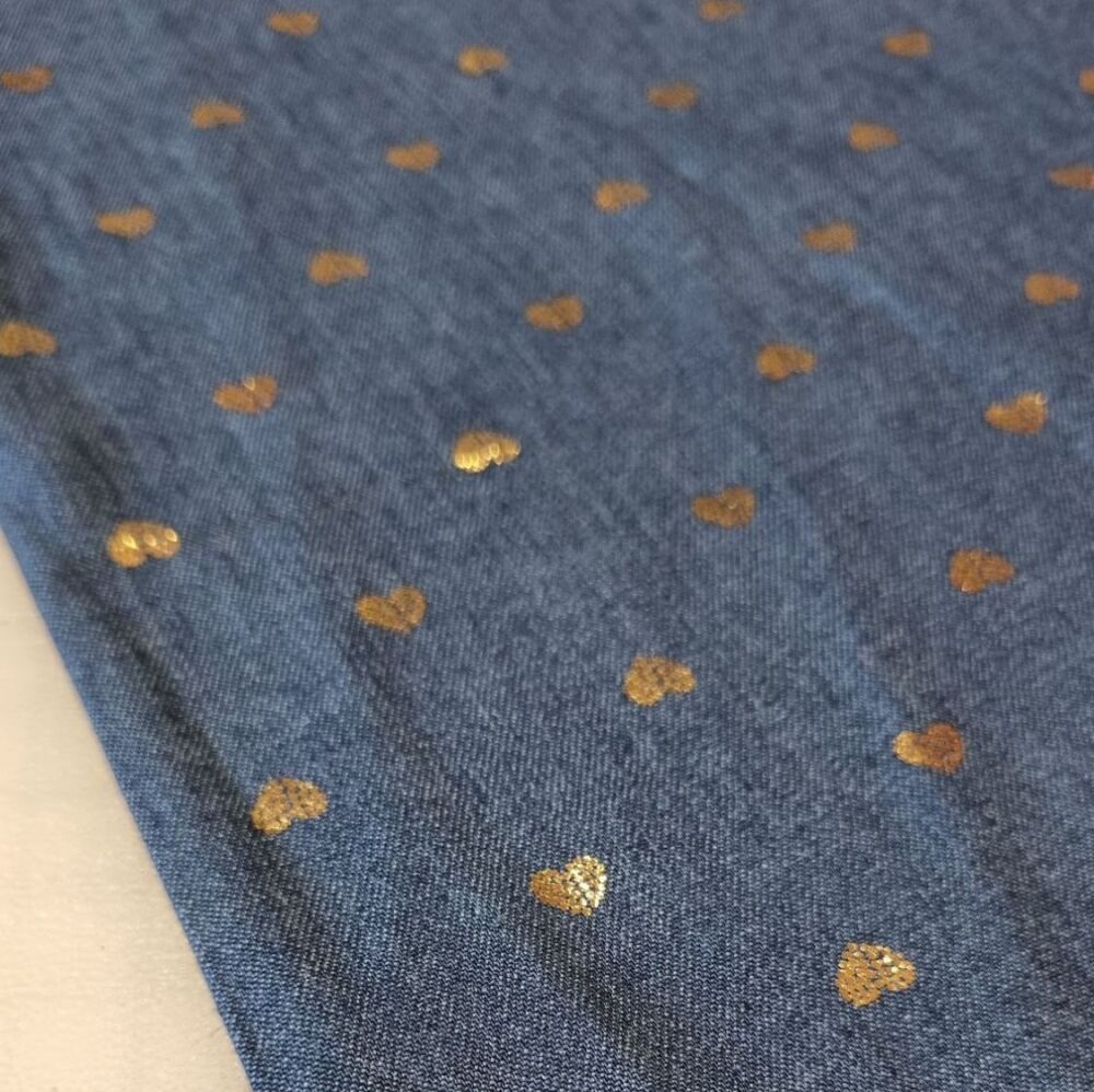 Lightweight Denim Fabric With Foil Print Hearts