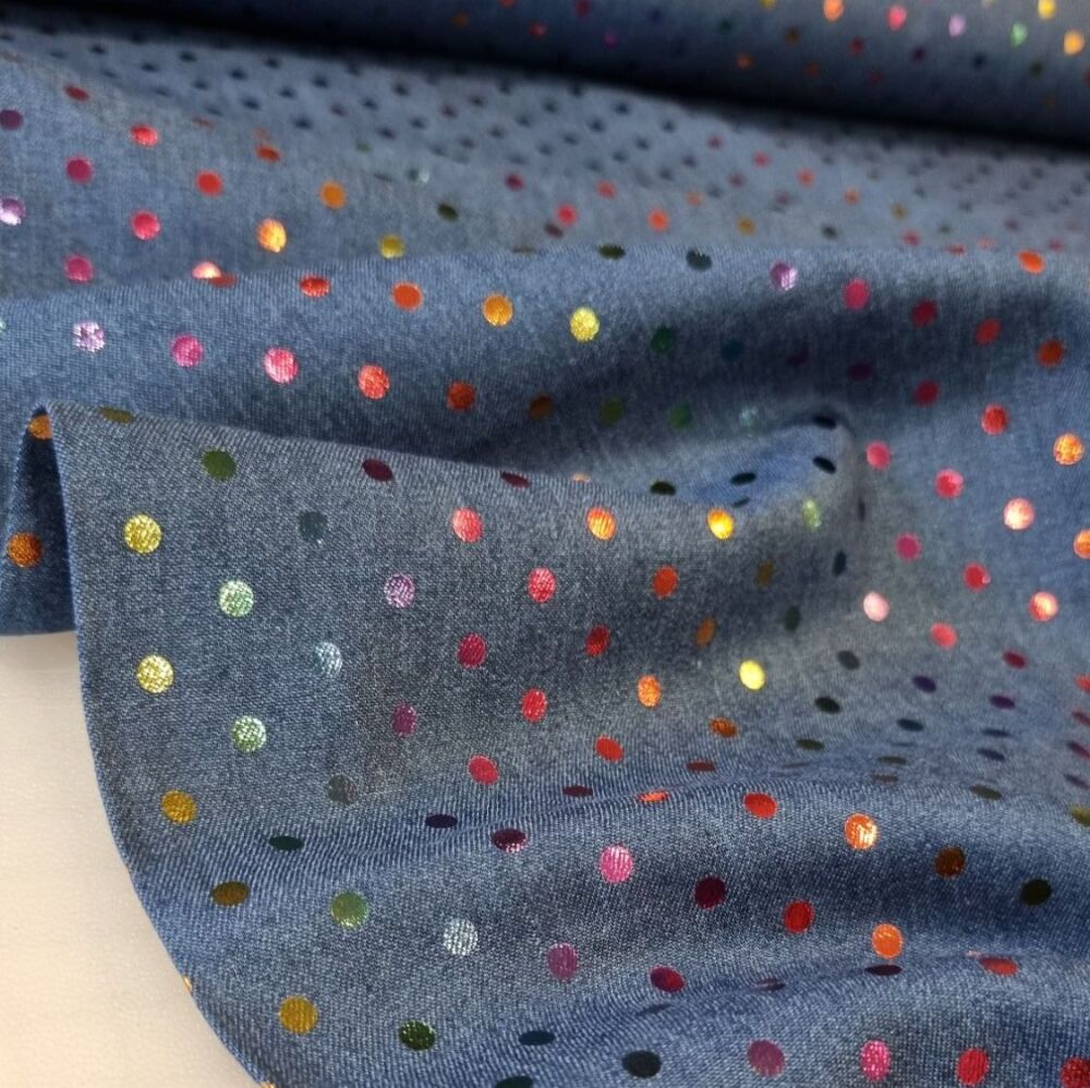 Lightweight Denim Fabric With Foil Print Dots