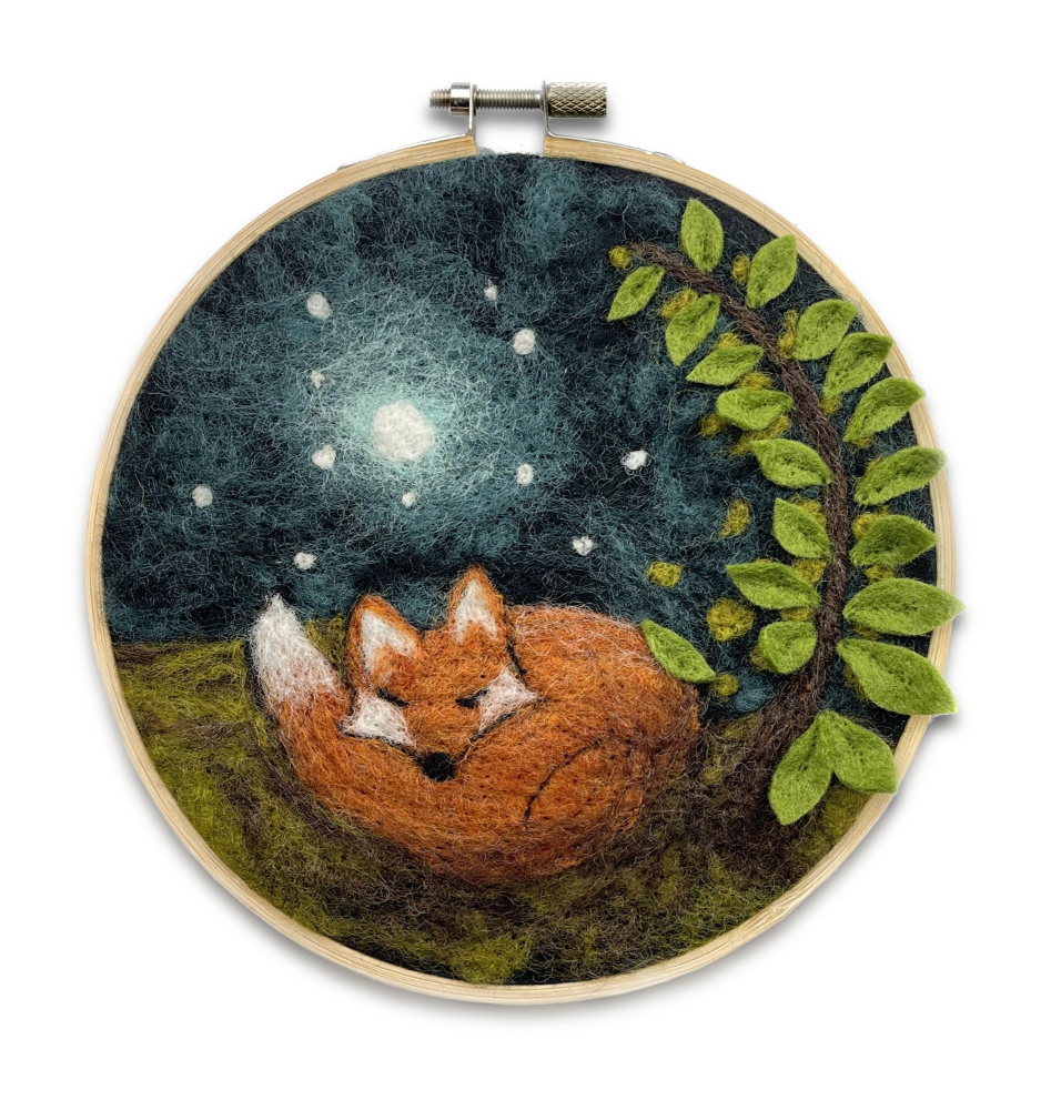 Painting with Wool Needle Felting Kit | Sleepy Fox in a Hoop