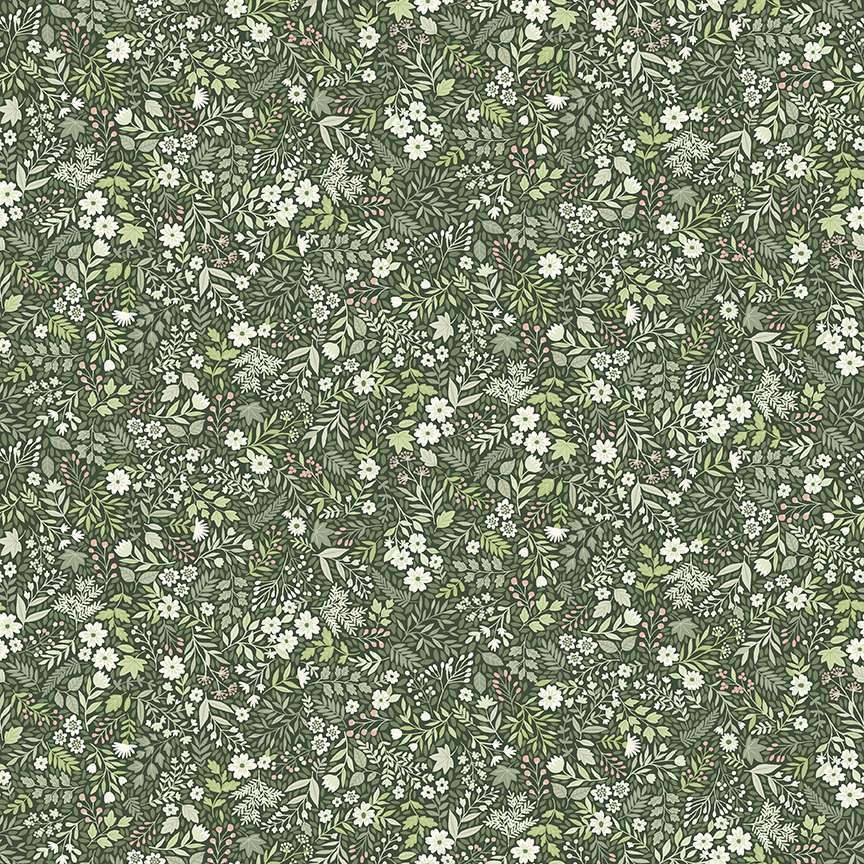 Makower Cotton Fabric Foxwood Wildflower Green
